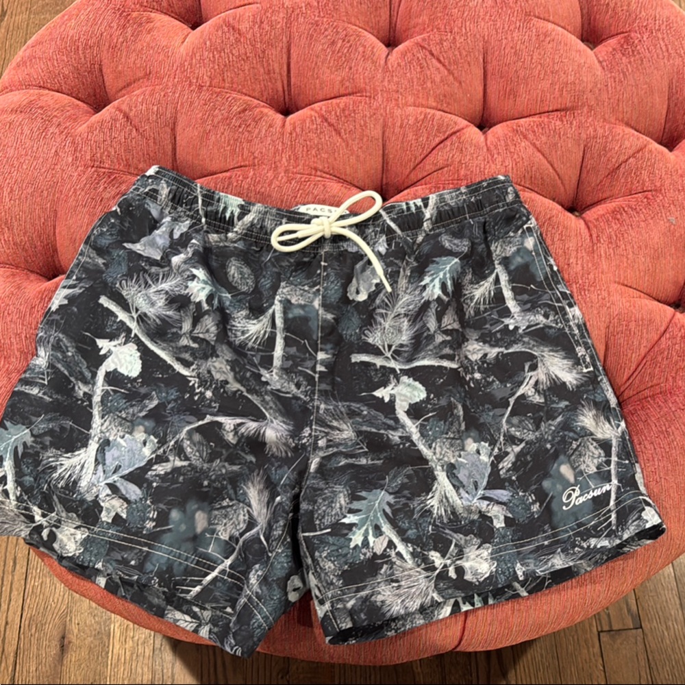Black and Gray Patterned Swim Shorts